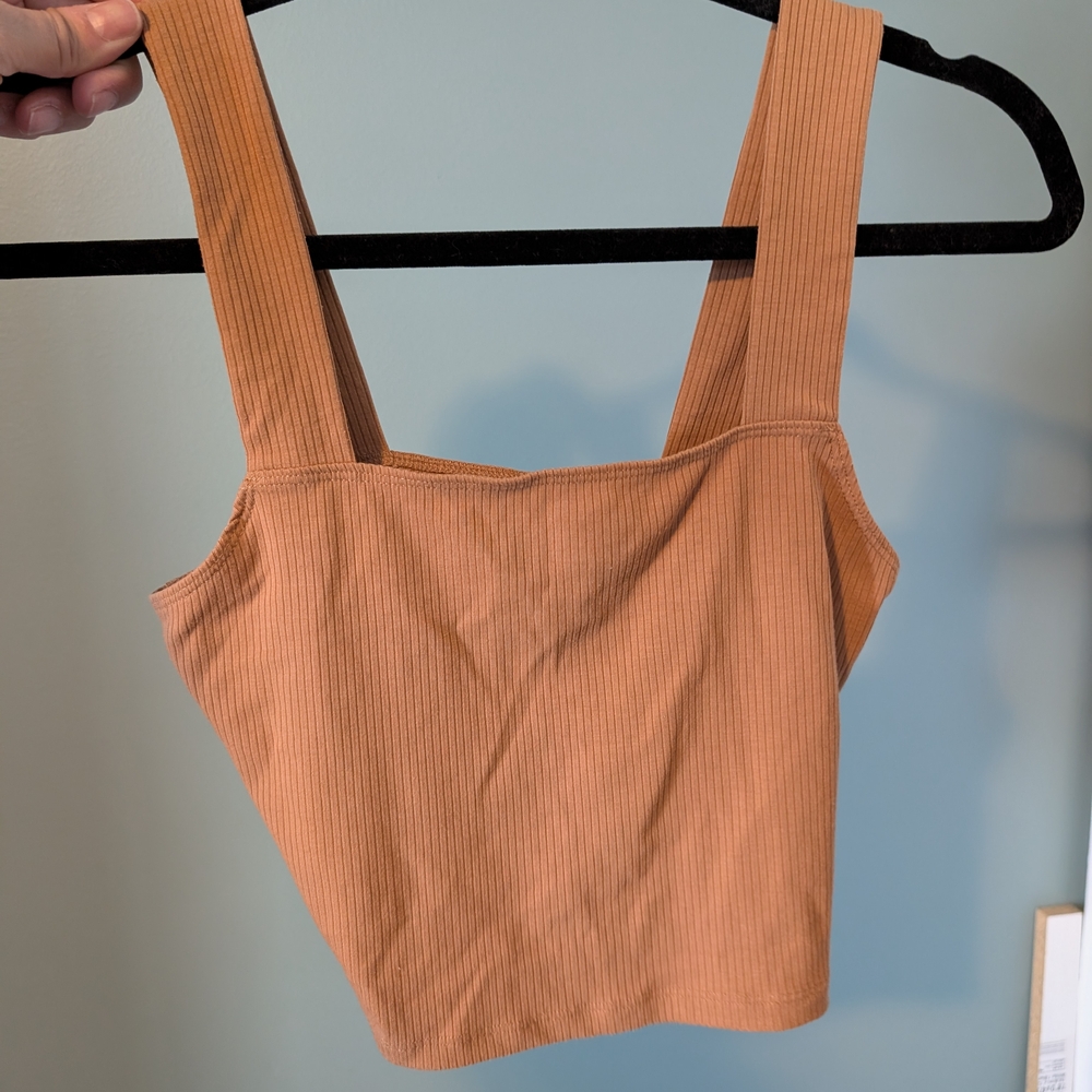 American Eagle Outfitters Ribbed Brown Crop Top